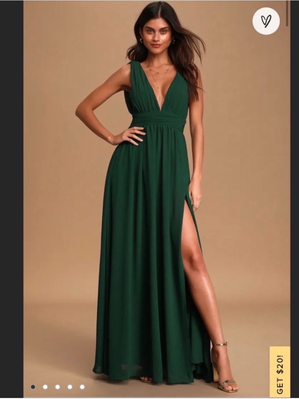 Lulu's Forest Green Plunge V-Neck Maxi Dress with Side Slit
